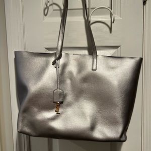 YSL silver leather tote